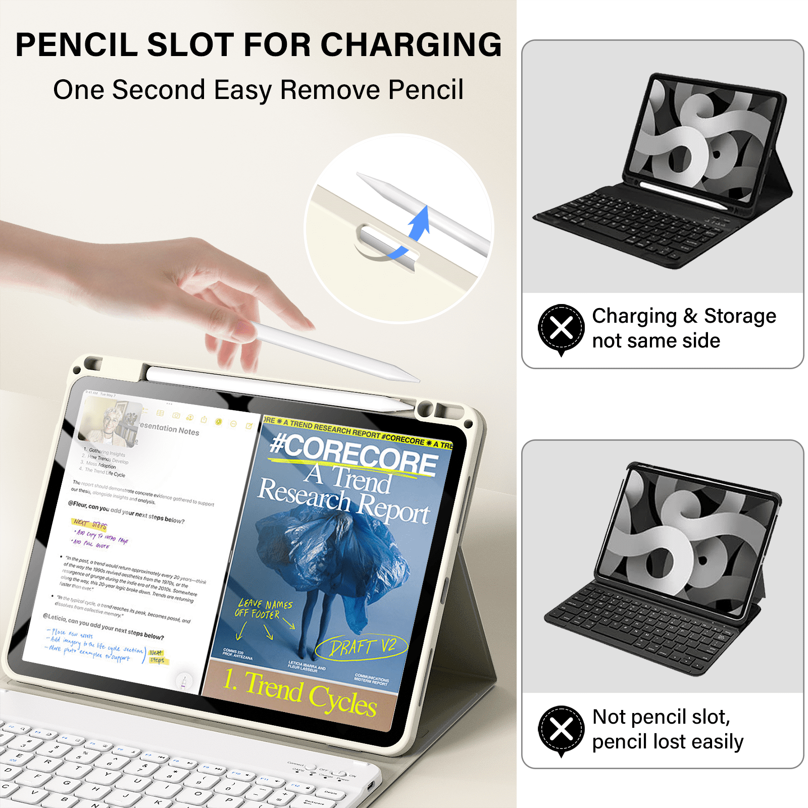 Kenke Keyboard Case iPad Air 11 Inch M4/M3/M2 (2026/2025/2024), iPad Air 5/4th Gen (2022/2020) 10.9 Inch, Detachable Bluetooth Keyboard Rechargeable with Right Side Pencil Holder & Groove,Cream White