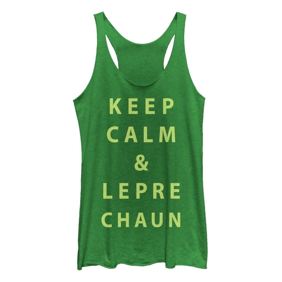 Women's Lost Gods St. Patrick's Keep Calm Leprechaun  Racerback Tank Top Envy Green Medium