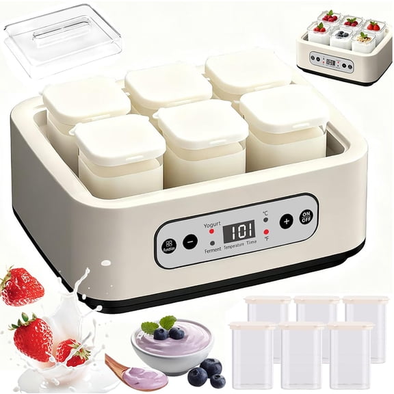 1.6 Quart Electric Yogurt Maker With Adjustable Time And Temperature Control Probiotic Maker, Homemade Greek Yogurt Machine, Effortless Setup, LED Display Includes 6 Glass Jars,Healthy Present