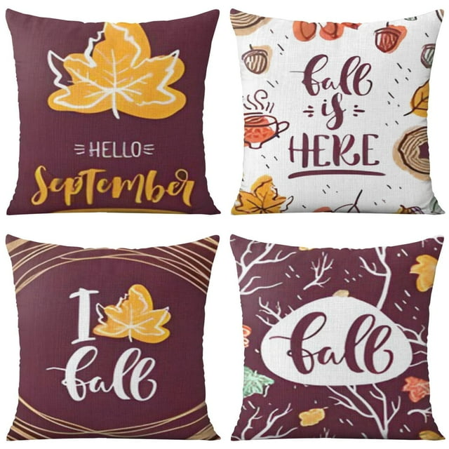 Ensemble de 4 Coussins Décoratifs d'Automne et de Récolte, Housses de Coussin en Lin pour Canapé d'Étude