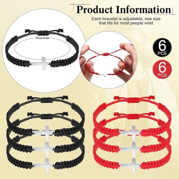 DASAW-12 Pcs Friendship Cross Bracelet Bulk for Women Men Jesus Christian Handmade Adjustable String Nylon Rope Braided Matching Bracelet for Graduation Baptism BFF Lucky Gifts