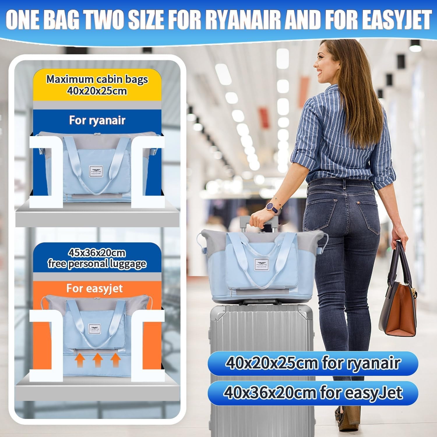 Designed for Ryanair Cabin Bags Underseat Convertible Cabin Bag for New Easyjet Carry On Travel Weekend Overnight Duffle Hospital Bag Hand Luggage Bag for Women Walmart
