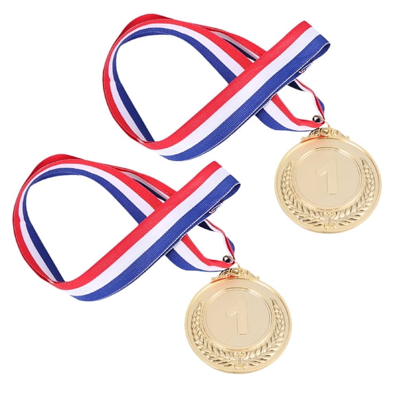 BESTSKY 2pcs Metal Award Medals with Neck Ribbon Wheats Winner Medal for Sports Games Competition (Golden,the First Prize)