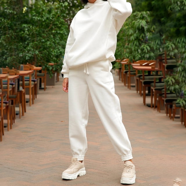 Chándal de sudor Yinane 2x para mujer conjunto de Pantalones sudadera cálida manga larga yoga XL blanco