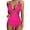 Hot Pink, variant on Women's One Piece Swimsuit Solid Color Deep V Neck Sleeveless Ruched Fitting Bathing Suit with Mesh Splicing for Summer Swimwear
