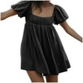 thumbnail image 6 of Mingw Womens Mini Dress Summer Cap Short Sleeve Square Neck Sweet Babydoll for Women Classic Sundress Tiered Pleated Swing Flowy Loose Beach Casual Smocked ,M,Black, 6 of 6