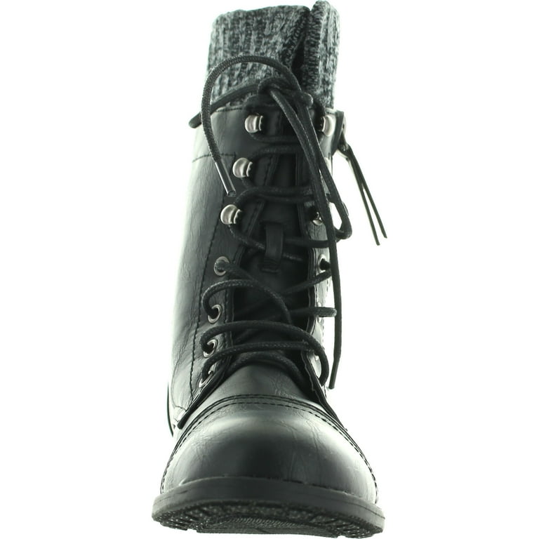 Forever Link Womens Justina 58 Sweater Cuff Combat Boots Black 8.5