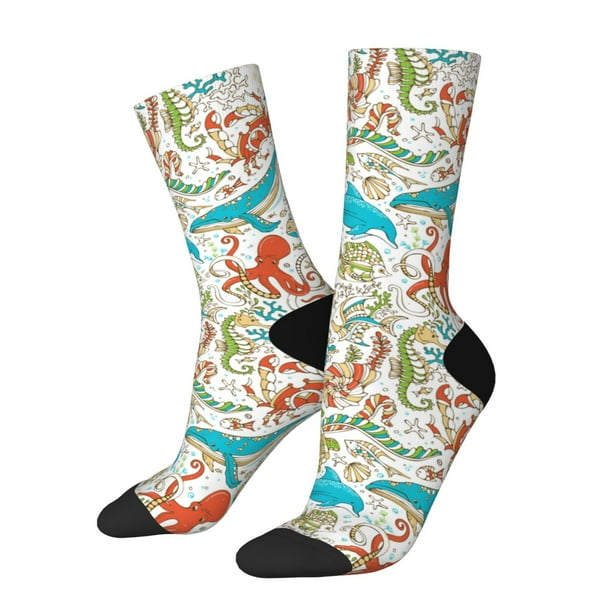 Balery Sea Animal Calcetas Largas con Estampado para Hombre y Mujer – Suaves y Transpirables, Talla Única (US 5-11)