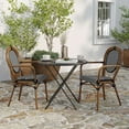 thumbnail image 3 of Merrick Lane Set of Two Stacking Thonet Bistro Style Chair with Arms, Black & White PE Rattan Seat, and Natural Metal Frame for Indoor/Outdoor Use, 3 of 15
