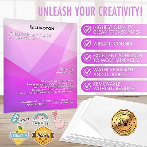 Clear Sticker Paper for Inkjet Printer - 20 Sheets Frosty Clear Printable  Vinyl Transparent Sticker Paper Waterproof Self Adhesive Label Crafts DIY  Project Standard Full Letter Size 8.5"x11" - Walmart.com