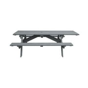 HomeRoots Gray Solid Wood Outdoor Picnic Table Umbrella Hole