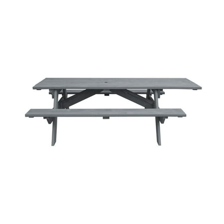 HomeRoots Gray Solid Wood Outdoor Picnic Table Umbrella Hole