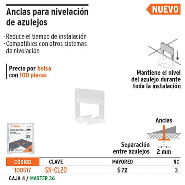 Clip nivelador de azulejos Truper Clip nivelador de azulejos