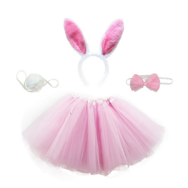 WORGEOUS Falda de gasa para niños, disfraz de actuación para niñas, cola de lazo de pelo de conejo para Pascua (rosa, tamaño libre, apto para niños de 3 a 8 años)