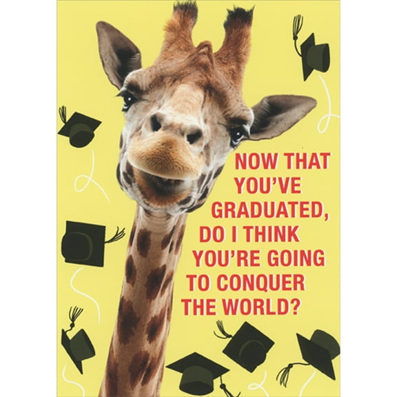 RSVP Going to Conquer the World: Giraffe Closeup Photo Funny / Humorous Graduation Congratulations Card