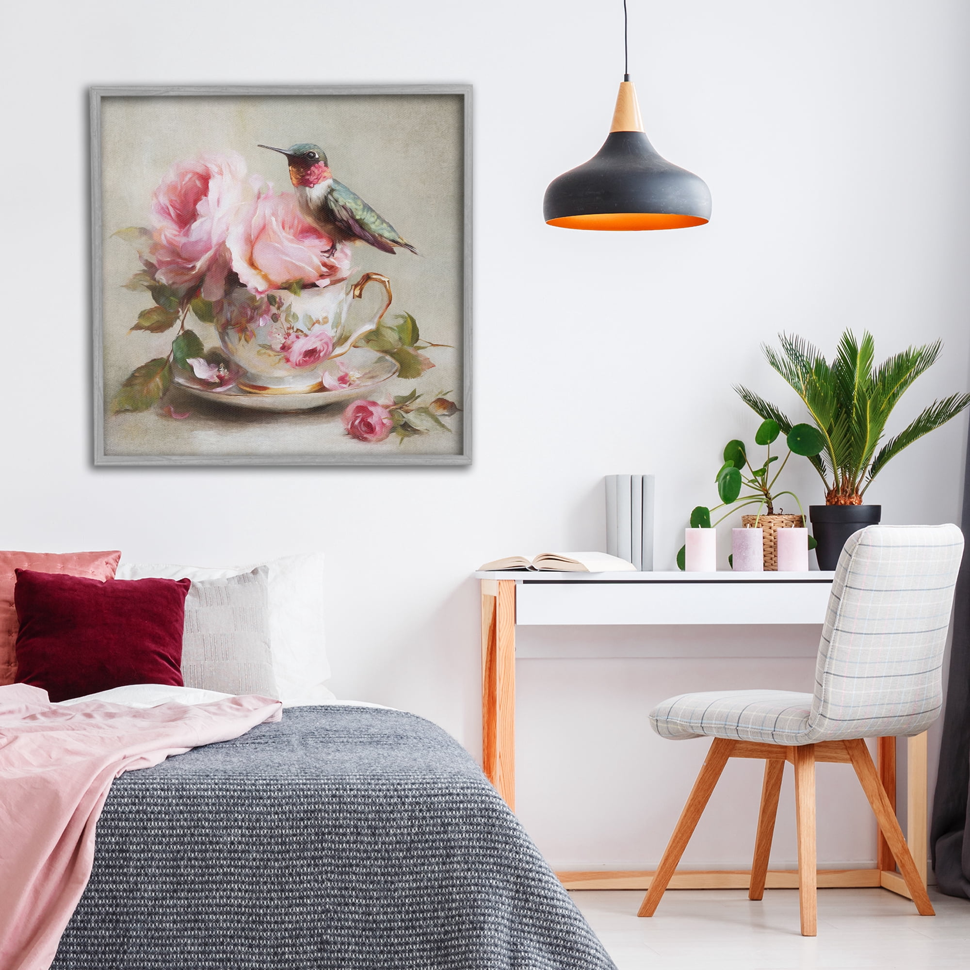 Stupell Industries Hummingbird & Tea Cup Gray Framed Giclee Art, design by Tina LeCour
