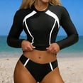 thumbnail image 2 of AHTJRT Rash Guard Swimsuit for Women Crewneck Long Sleeve Swimsuit Color Block Two Pieces Bathing Suit Sun Protection UPF 50+ Padded Swimwear White L, 2 of 7