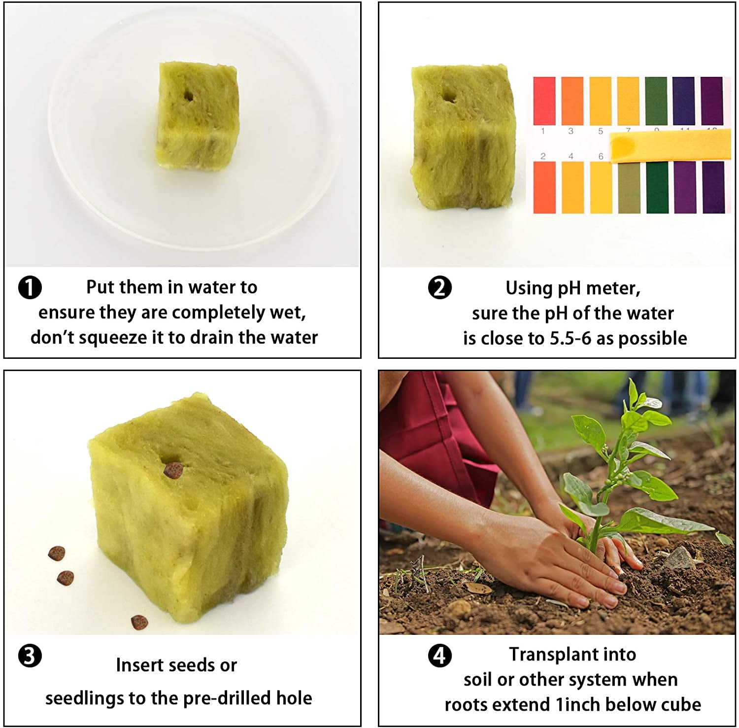 ZeeDix 1.5 inch 4 Sheets Rockwool Cubes 196 Cubes Starter Plugs for Soilless Cultivation Seedlings Plants Hydroponics Germination