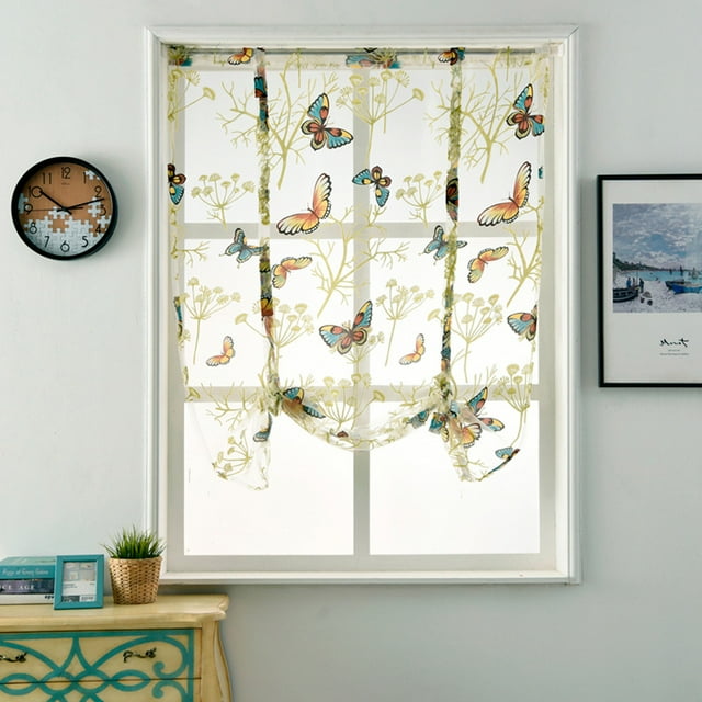Agiferg Rod Liftable Kitchen Bathroom Window Roman Curtain Floral Sheer Voile Valances