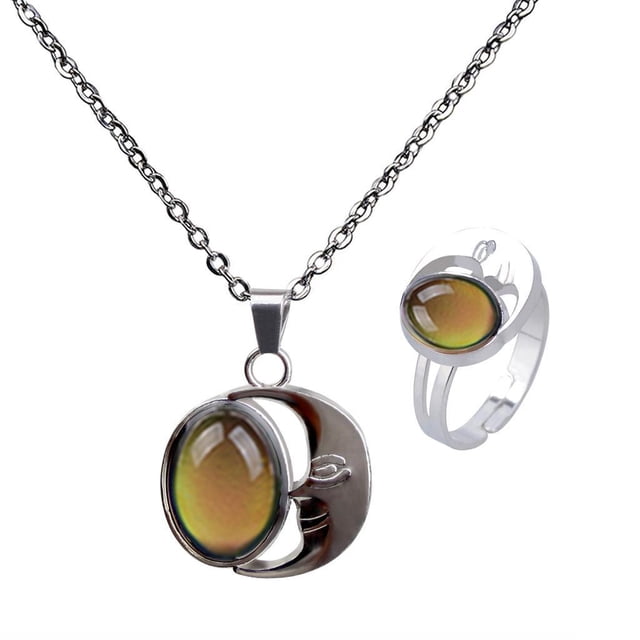 Minnieouse Conjunto de Joyería Collar y Anillo Cambia de Color Forma de Luna