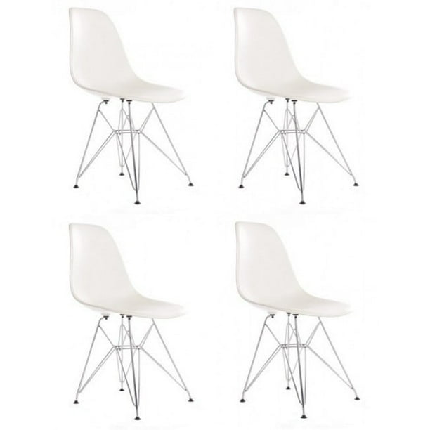 White Plastic S Chair With Steek Eiffel Legs Retro Molded Dining Steel Set Of 4 Com White Plastic S Chair With Steek, How To Clean White Plastic Dining Chairs