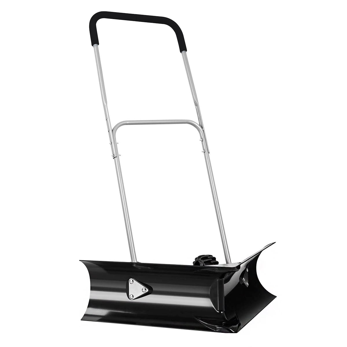 Gymax Dual Angle Rolling Snow Pusher w/ 6" Wheels & Adjustable Handle