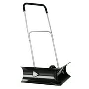 Gymax Dual Angle Rolling Snow Pusher w/ 6" Wheels & Adjustable Handle