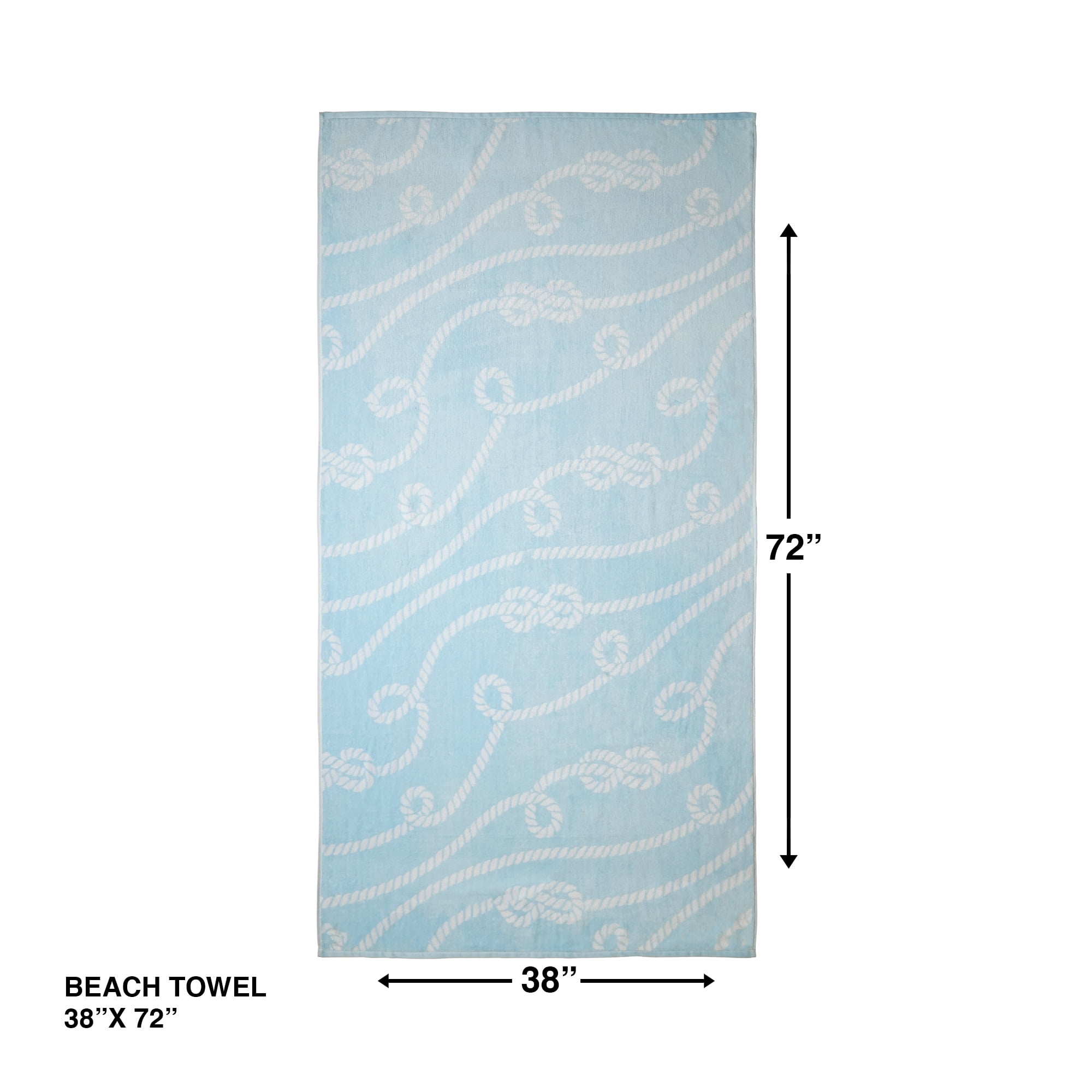 Better Homes & Gardens 2 Pack Cotton Blend Beach Towels, 72 x 38 in, Light Blue Rope