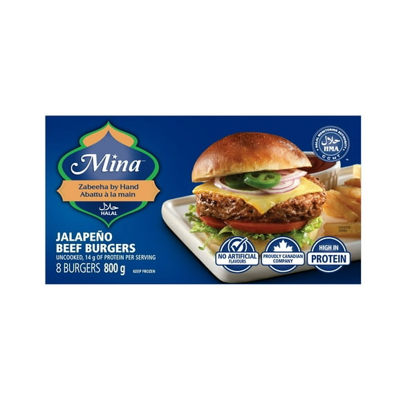 Mina Halal Jalapeño Beef Burgers, 800 g