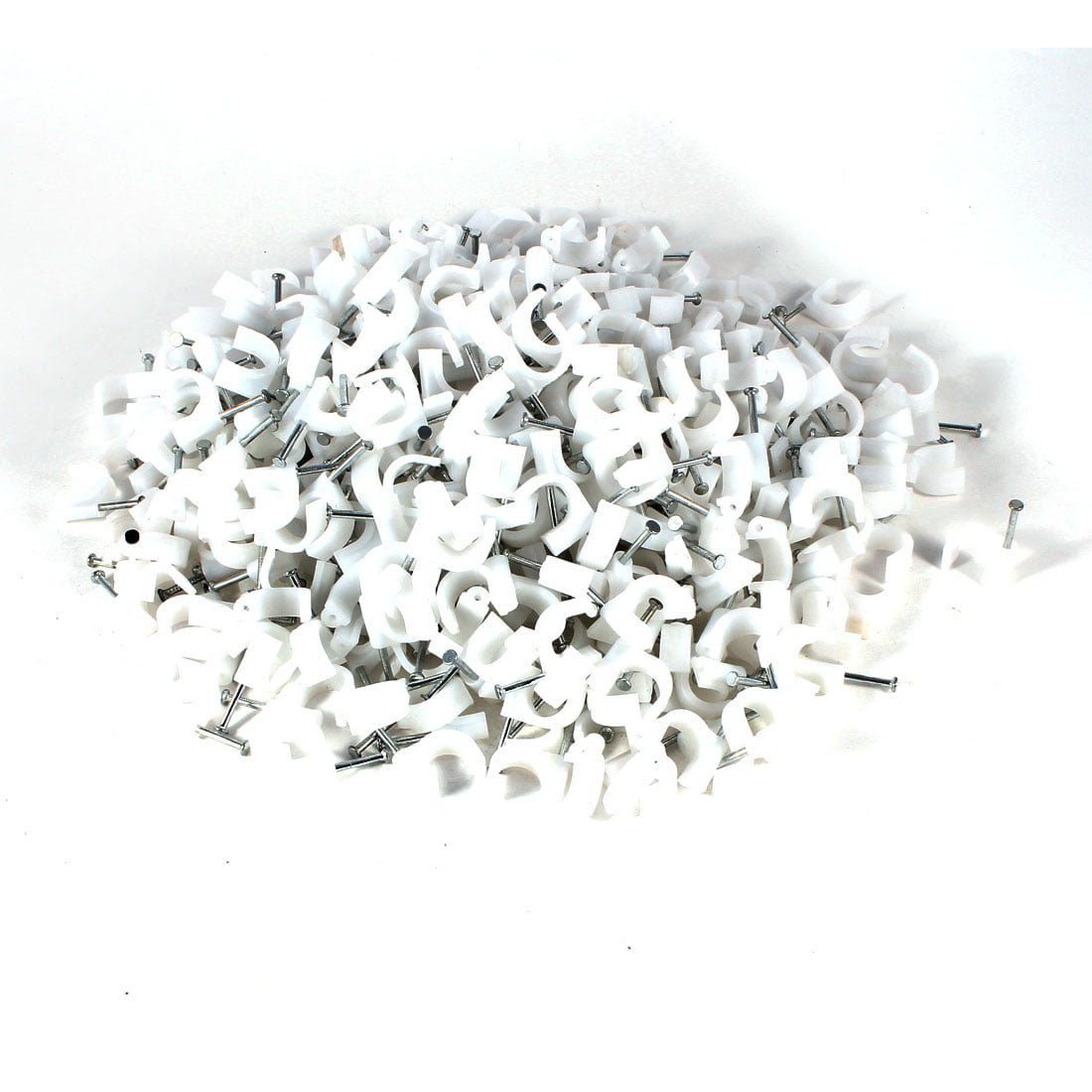 200 Pcs 8mm Diameter Electric Cable White Plastic Circle Nail Clips AD 