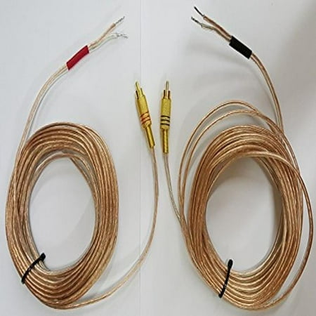 Rca Phono Lead - Pair of Gold Plated Metal RCA (PHONO) Red/Black Connectors to Open 16 awg Speaker Wire Leads (Heavy Duty 16 Gauge perfect for Amplifiers and Subwoofers) 25 Feet
