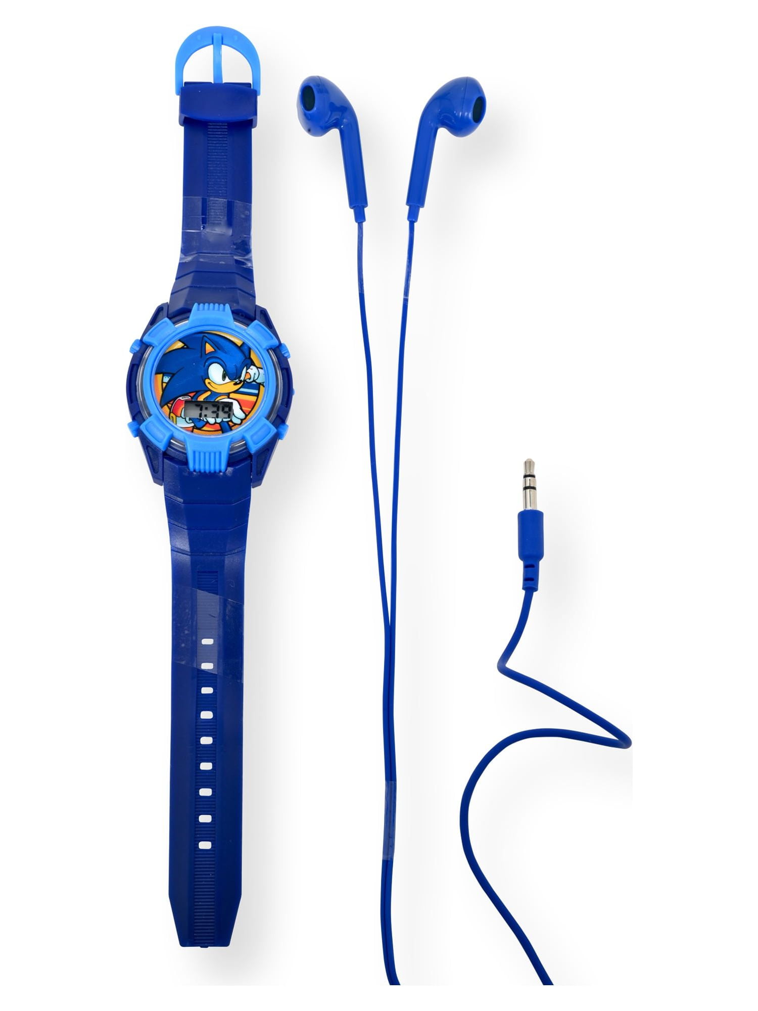 SEGA Sonic the Hedgehog Unisex Flashing LCD Blue Watch with Matching Earbud in Blue 2 Piece Set