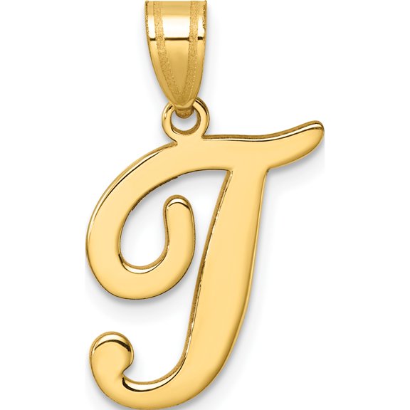 14K Yellow Gold Script Letter T Initial Pendant(Length 24.7) - Jbsp