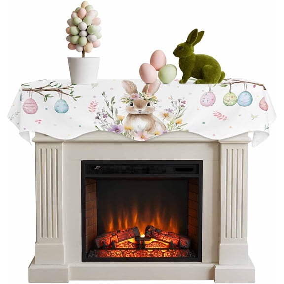 QenASHaing Easter Fireplace Scarf Spring Floral Bunny Thanksgiving Fireplace Mantel Scarf Cover Easter Eggs Colorful Fireplace Cloth Table Runner Decoration for Home Spring Holiday Party Decor