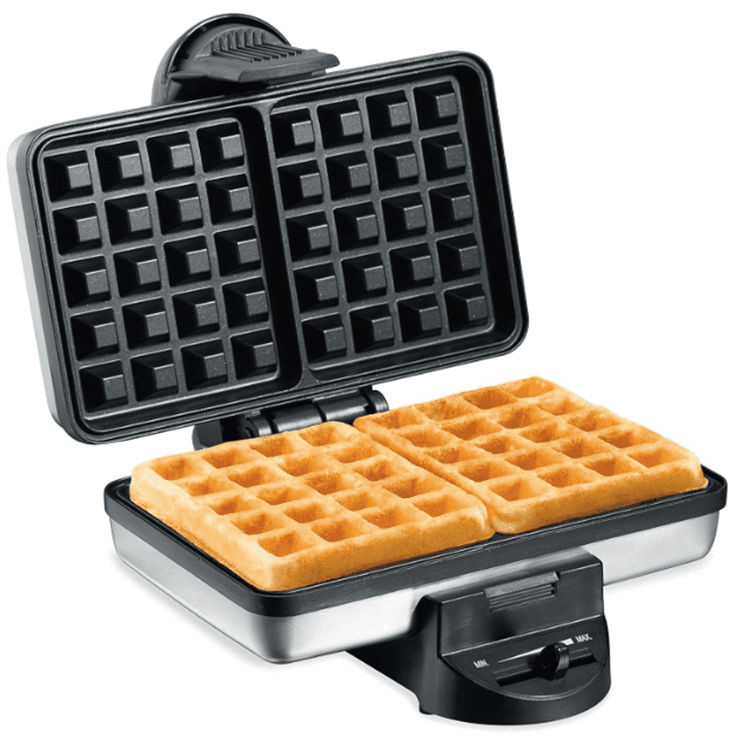 Beach Belgian Mini Waffle Maker with Shade Control, Makes 2 at Once, Create Personalized Free Non-Stick Plates, Compact Design, Stainless Steel