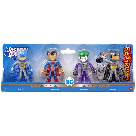 DC Flextreme Batman (Grey), Superman, The Joker & Batman Action Figure 4-Pack