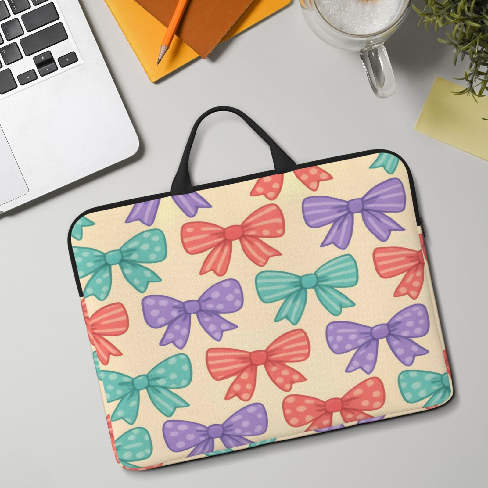 Laptop Sleeve Bag For Women Men 14inch Waterproof Durable Protective Computer Carrying Cover Handle Laptop Case Bag Whimsical Polka Dot And Striped Ribbon Bow Pattern