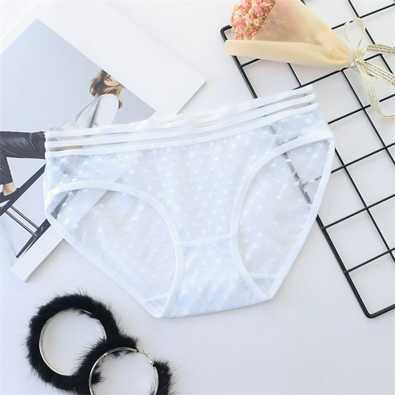 Zuwimk Panties For Women ,G String Thongs for Women Sheer Floral Lace Plus  Size Panties Low Rise Micro T-Back Underwear White,L