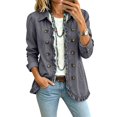 thumbnail image 3 of LTTVQM Womens Ruffled Long Sleeve Denim Jacket Button Down Open Front Cropped Jean Top Coat, 3 of 7
