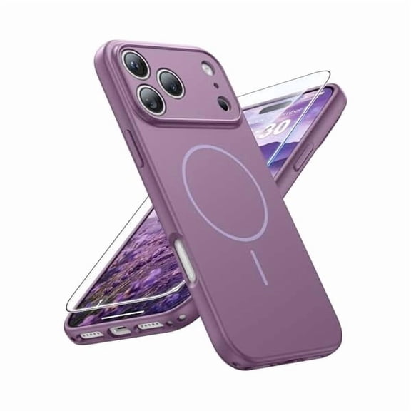 Eryueer for iPhone 17 Pro Max Case: [Compatible with Magsafe] Solid Purple Matte 17 Promax Magnetic Phone Cover with [Full Camera Protection] [Screen Protector] Military Grade Shockproof Protective