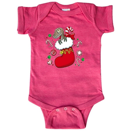 

Inktastic There s a Dinosaur in my Christmas Stocking with Candy Canes Gift Baby Boy or Baby Girl Bodysuit