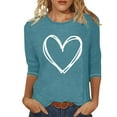 thumbnail image 3 of Ltctricy T Shirts for Women Plus Size 3/4 Length Sleeve Crew Neck Heart Printed Tunic Tops Casual Graphic Tees(Navy,5X-Large), 3 of 3