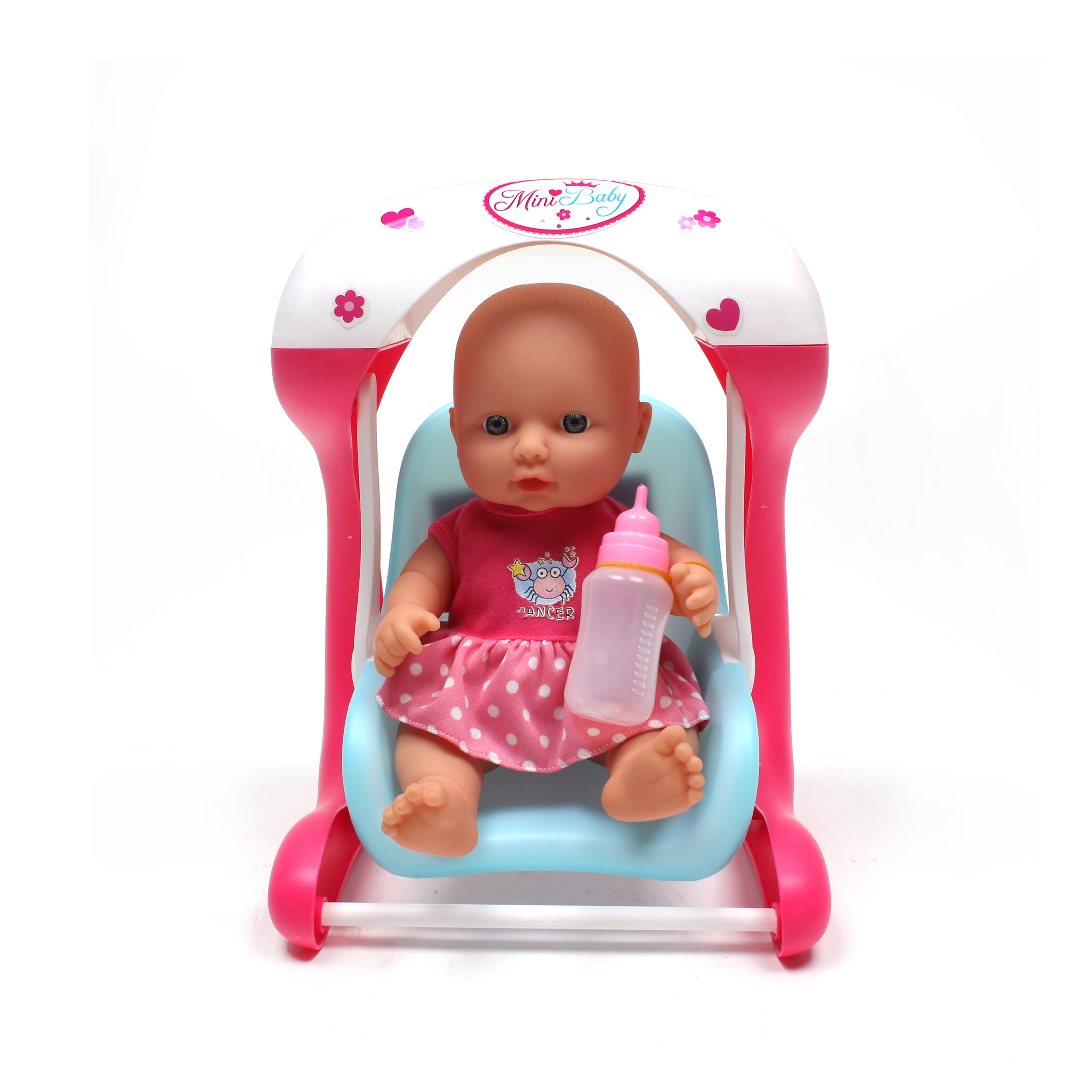 WonderPlay Pretty in Pink! Mini Baby Playset With Rocking Swing & 12" Baby Doll With Sound
