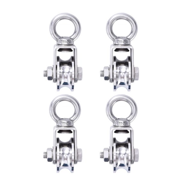 4pcs Swivel Pulley 304 Stainless Steel Detachable Heavy Duty Cable Single Pulley Block Wheel for Wire Rope