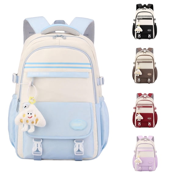 GobdXE Back To School Student Preppy Style Color Block Daypack Double Zipper Main Compartment Unisex Casual Backpack Size:One Size