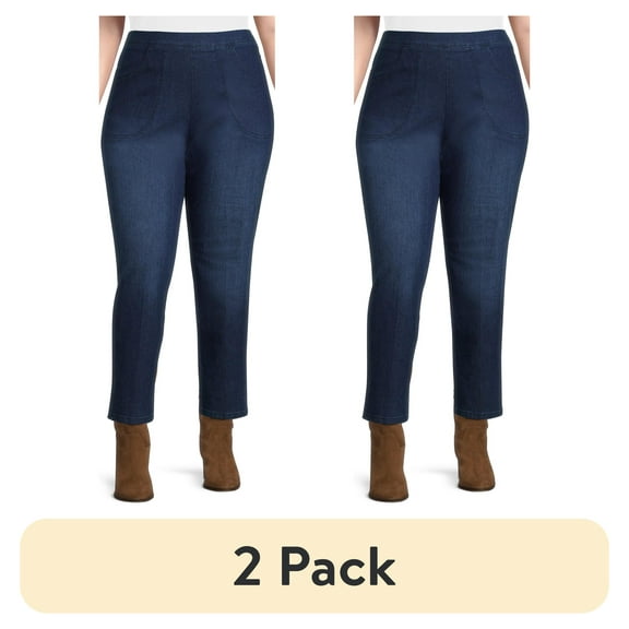 (2 pack) JMS Just My Size by Hanes Women's Plus Size 2 Pocket Pull On Pants, Single and 2 Pack