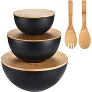 Vdomus Bamboo Fiber Salad Bowl Set with Wooden Lids - Perfect for Serving, Mixing, and Prepping Fruits, Pasta, Cheese, Ramen, Bread, and More!