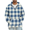 thumbnail image 2 of Mens Plaid Flannel Hoodies Quarter Zip Trendy Sweatshirts Casual Pullover Long Sleeve Tops Stylish Loose Fleece Shirt Outfit (2XL, Blue#A), 2 of 6