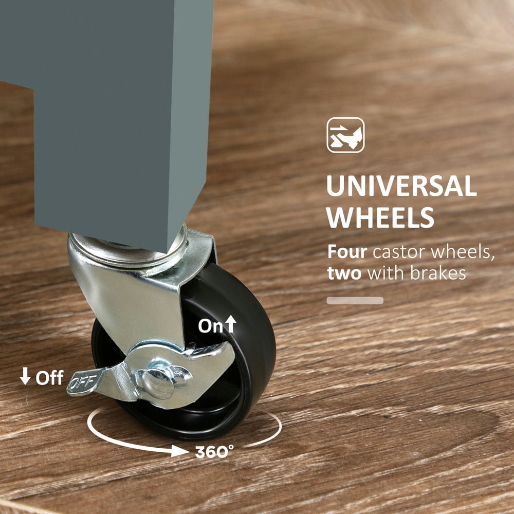 Demi Bonn 33.7" Mobile Kitchen Island Cart with Wood Top Breakfast Bar, Compact Trolley on Wheels with Shelves, Drawers, Gray