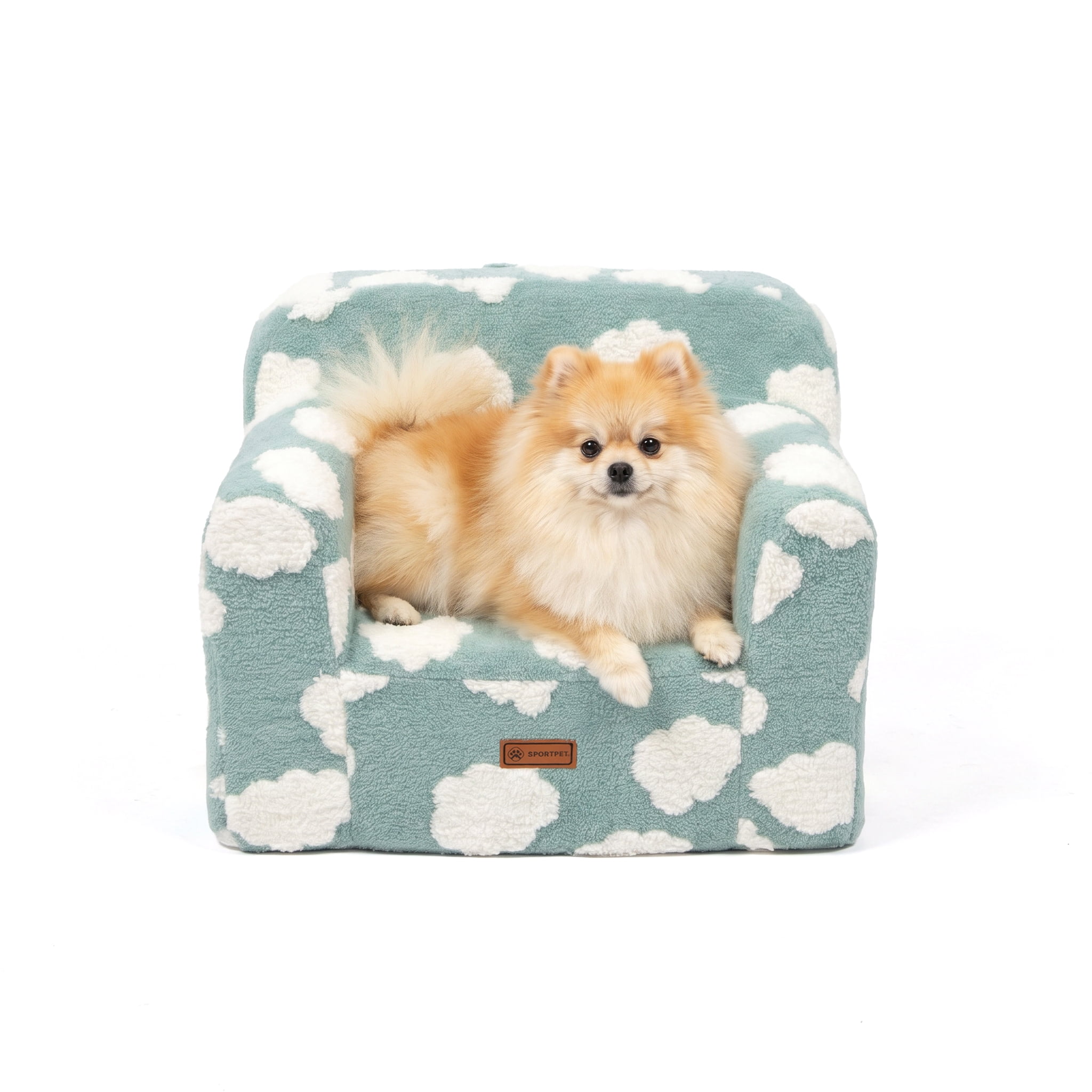 SportPet Sherpa Lounge Chair Pet Bed, with Cloud Print, Blue, One Size